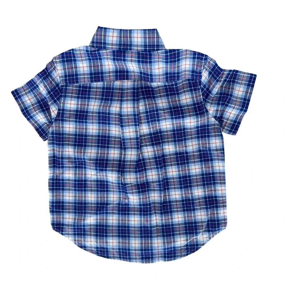 Ralph Lauren Button Down Shirt Kids 3T Blue Plaid Short Sleeve‎ Preppy Classic